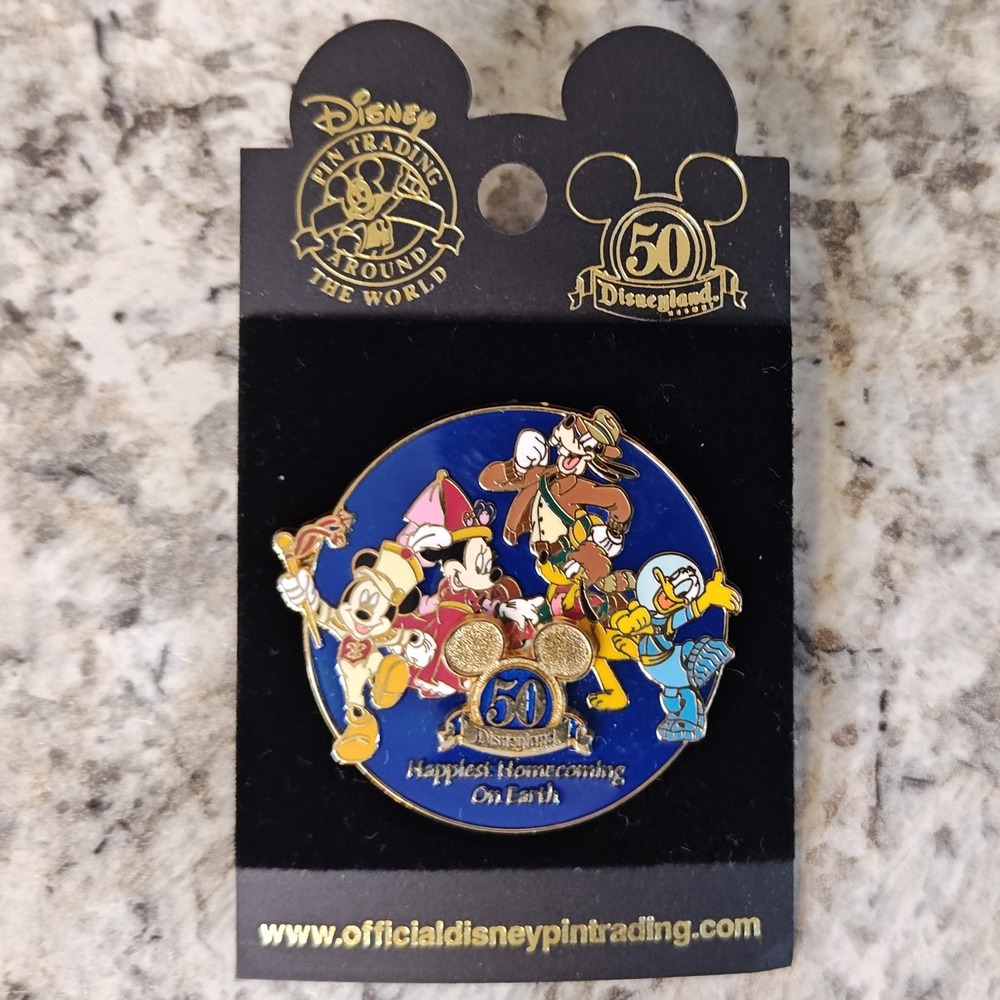 Disney Disneyland 50th Anniversary Pin Blue Happiest Homecoming Mickey Collector